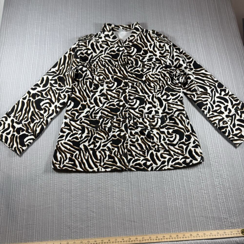 DG2 by Diane Gilman Animal Print Jacket Women L Pockets Mob Wife Casual Glam